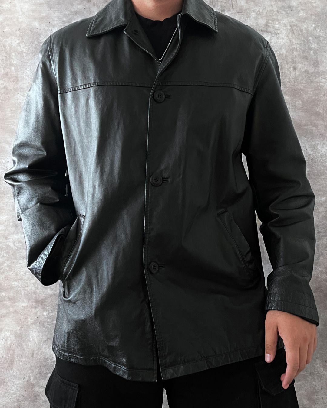 LEATHER BLCK HUNTER JACKET (L)