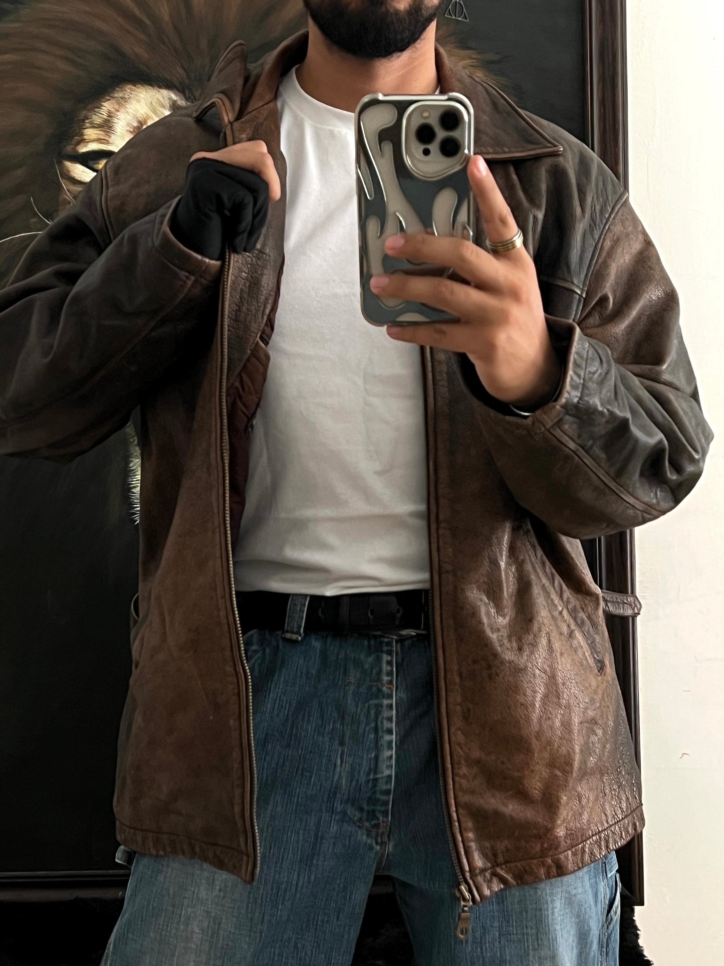 Leather distressed jacket (L)