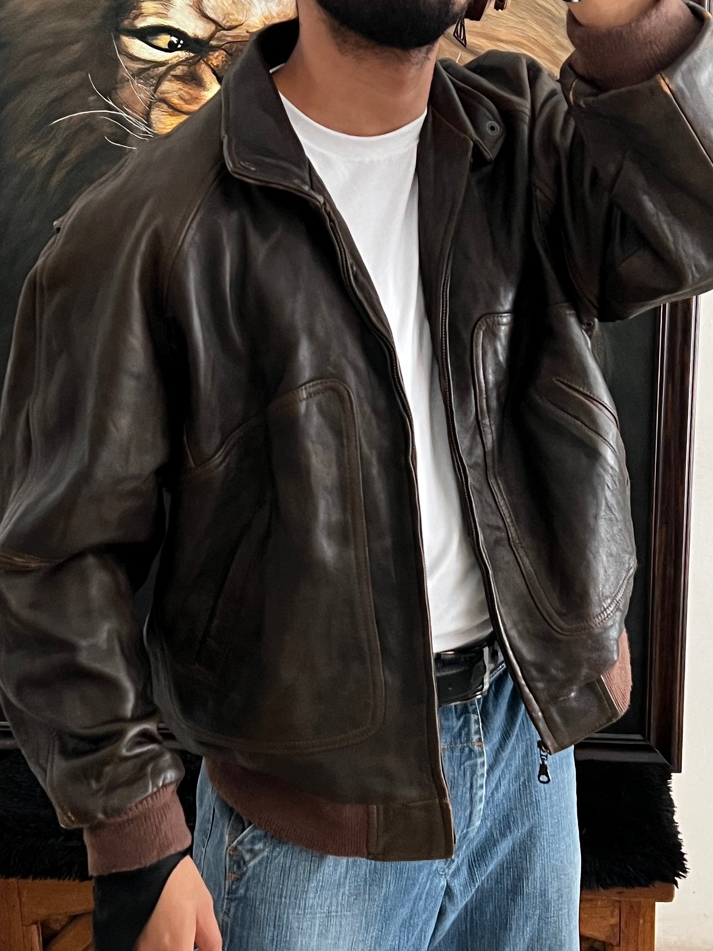 Vintage leather bomber jacket (L)