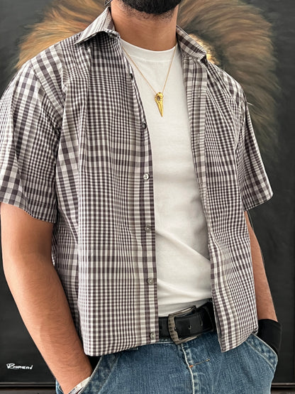 Checked grey shirt / cropped fit (L)