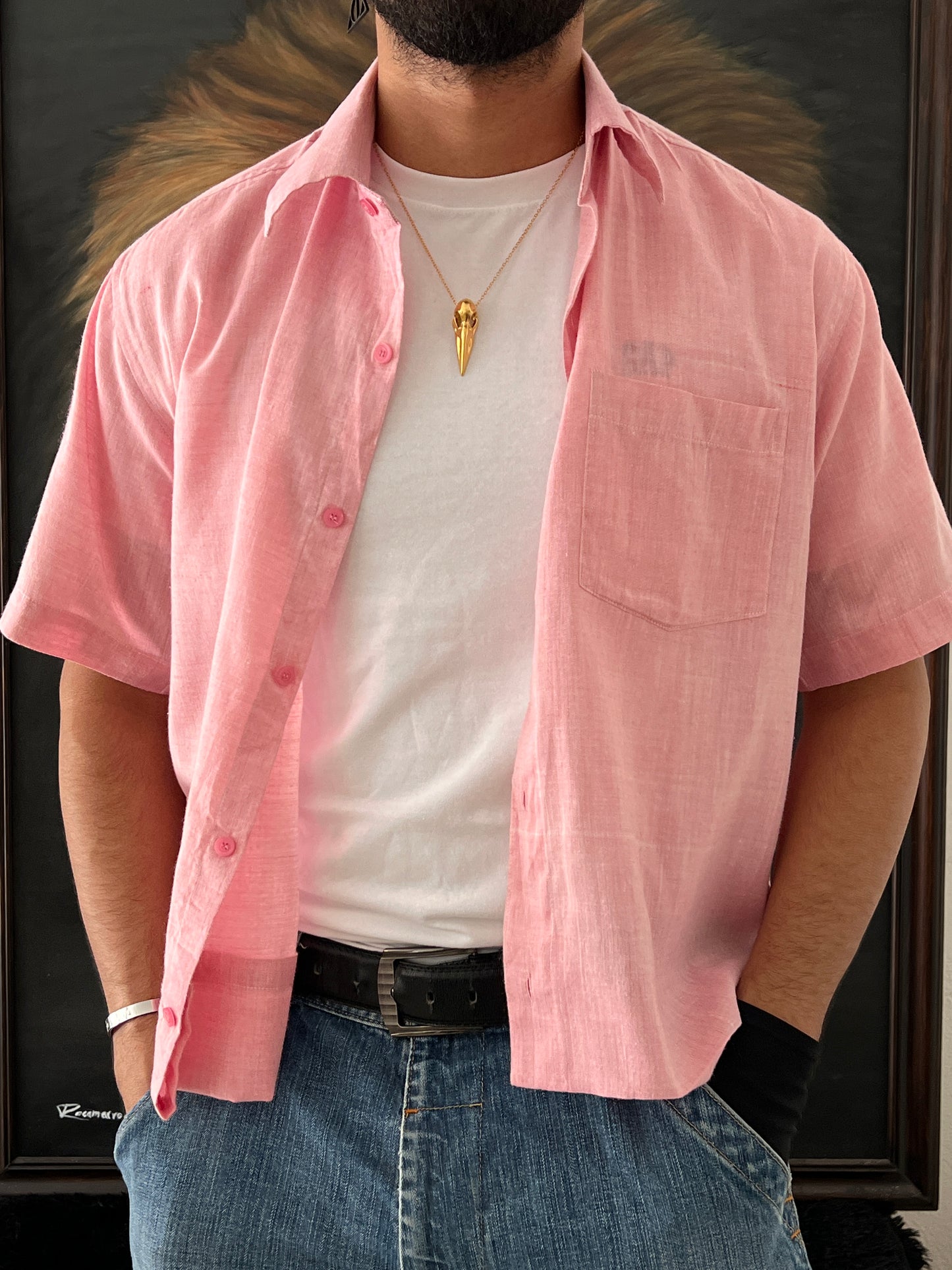 Linen shirt / cropped fit (M)