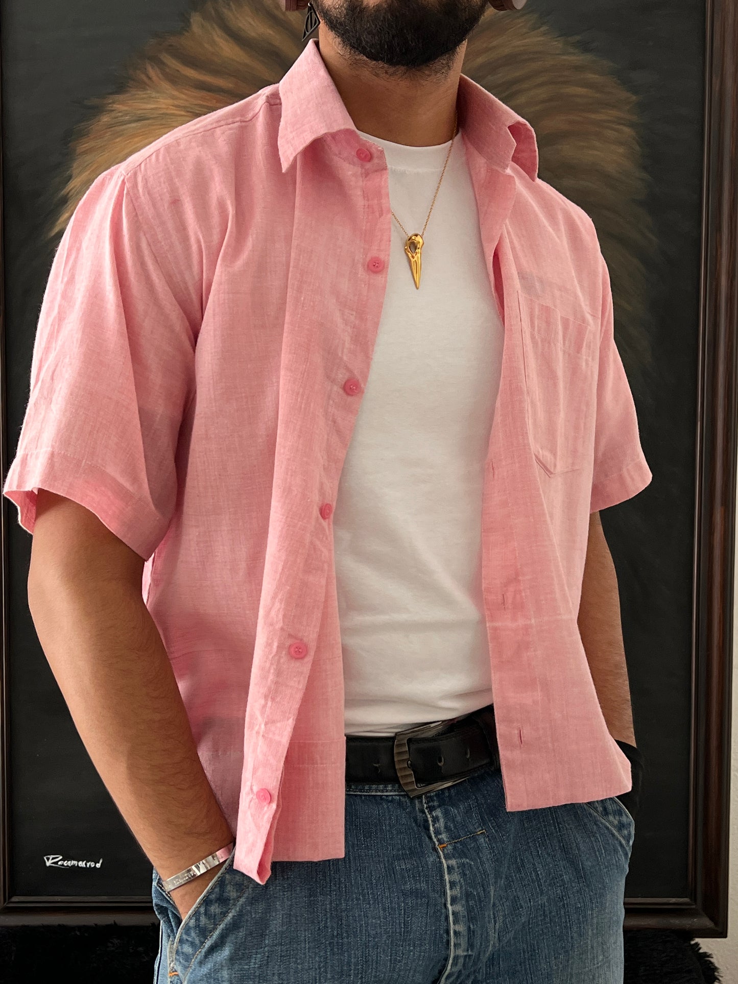 Linen shirt / cropped fit (M)
