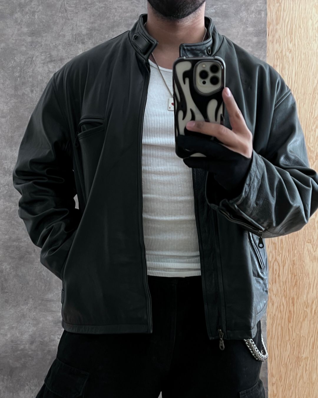 BIKER LEATHER JACKET (XL)