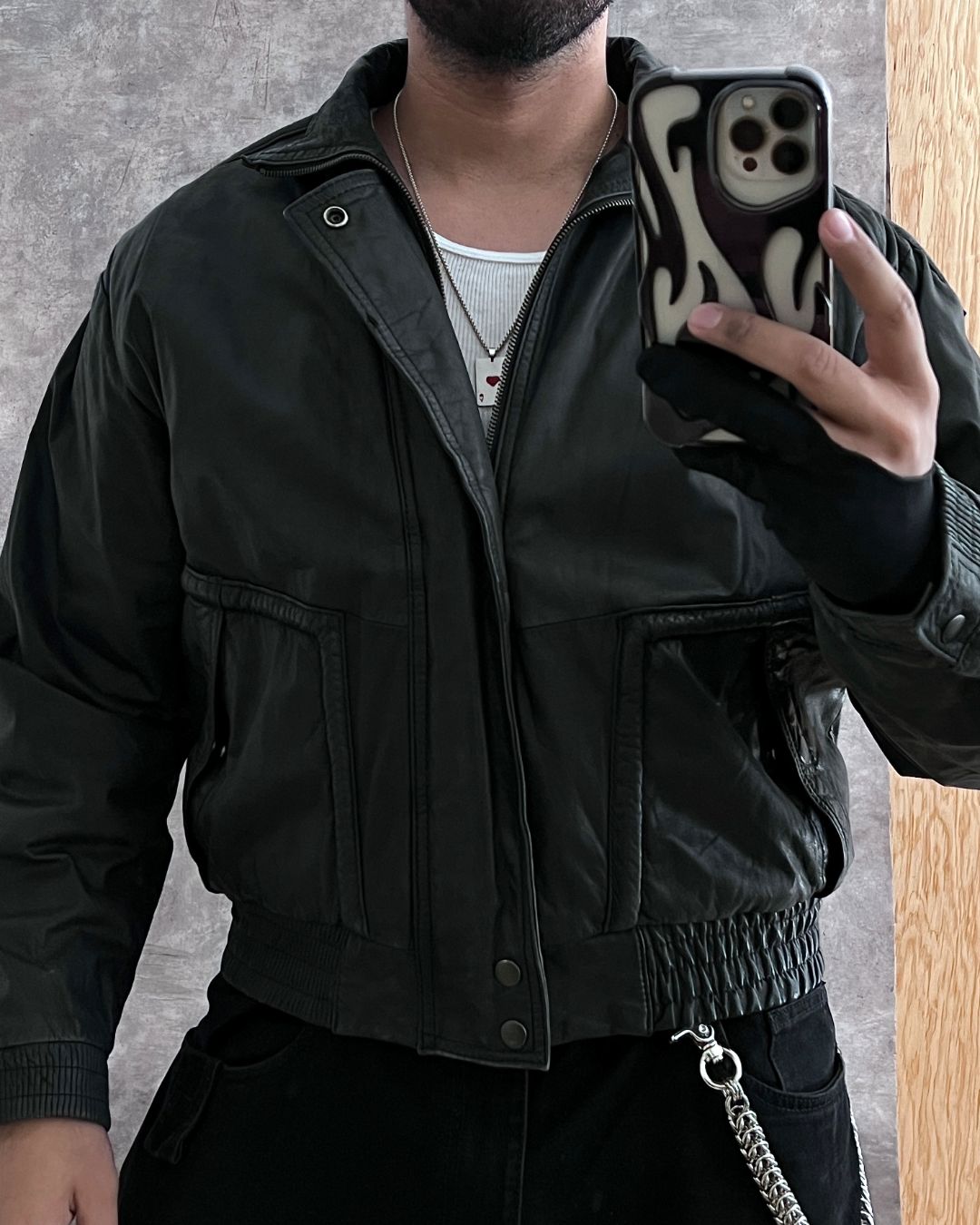 CROPPED LEATHER JACKET (M)