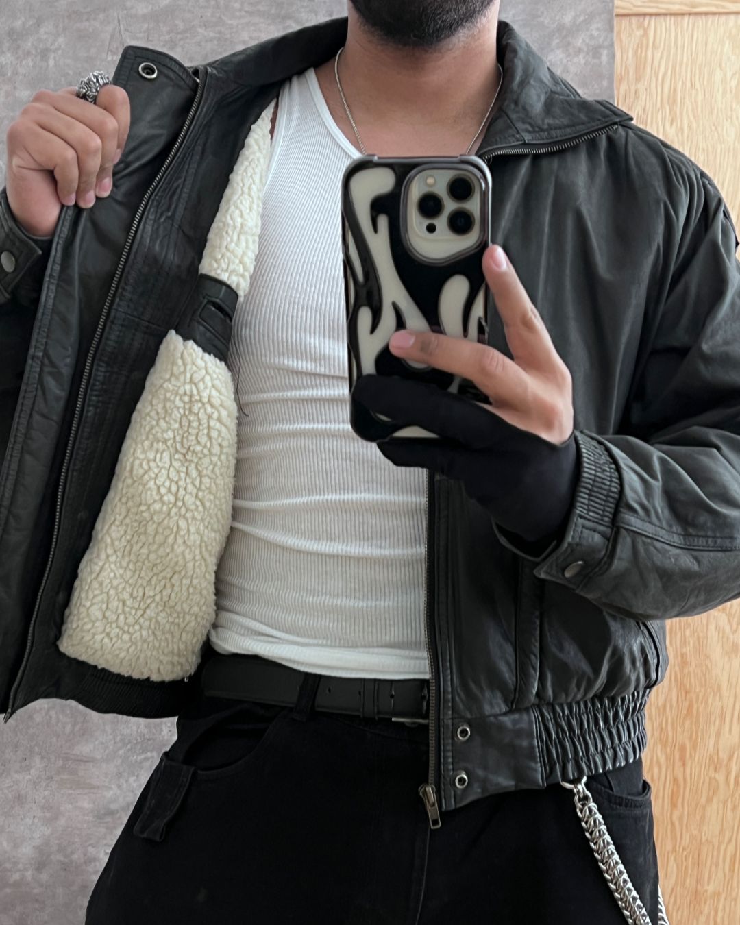 CROPPED LEATHER JACKET (M)
