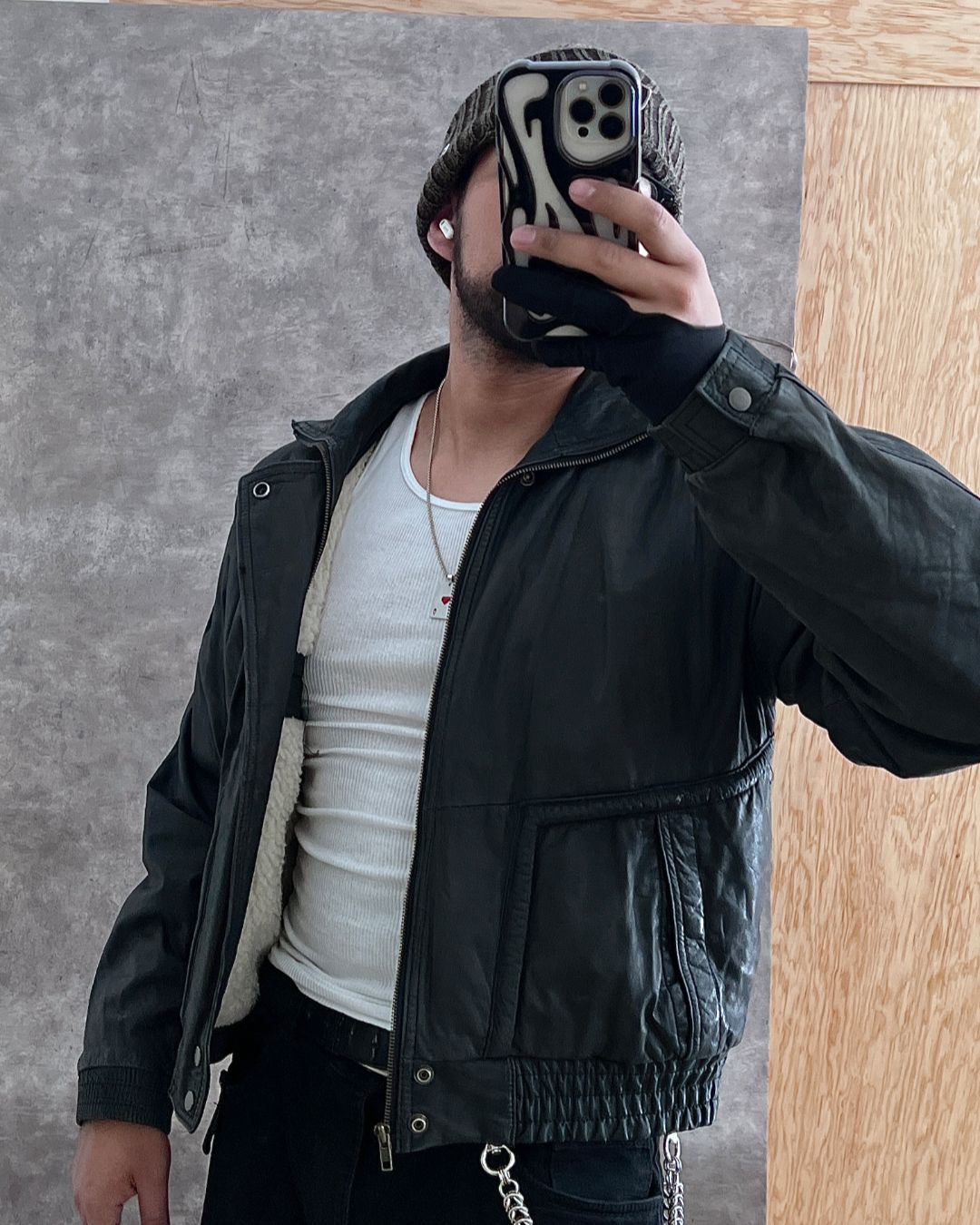 CROPPED LEATHER JACKET (M)