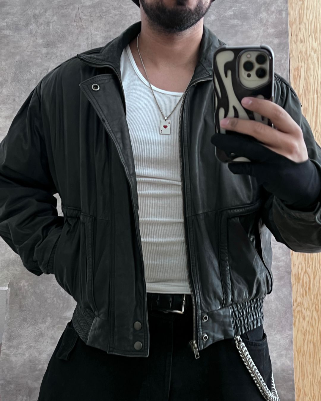 CROPPED LEATHER JACKET (M)
