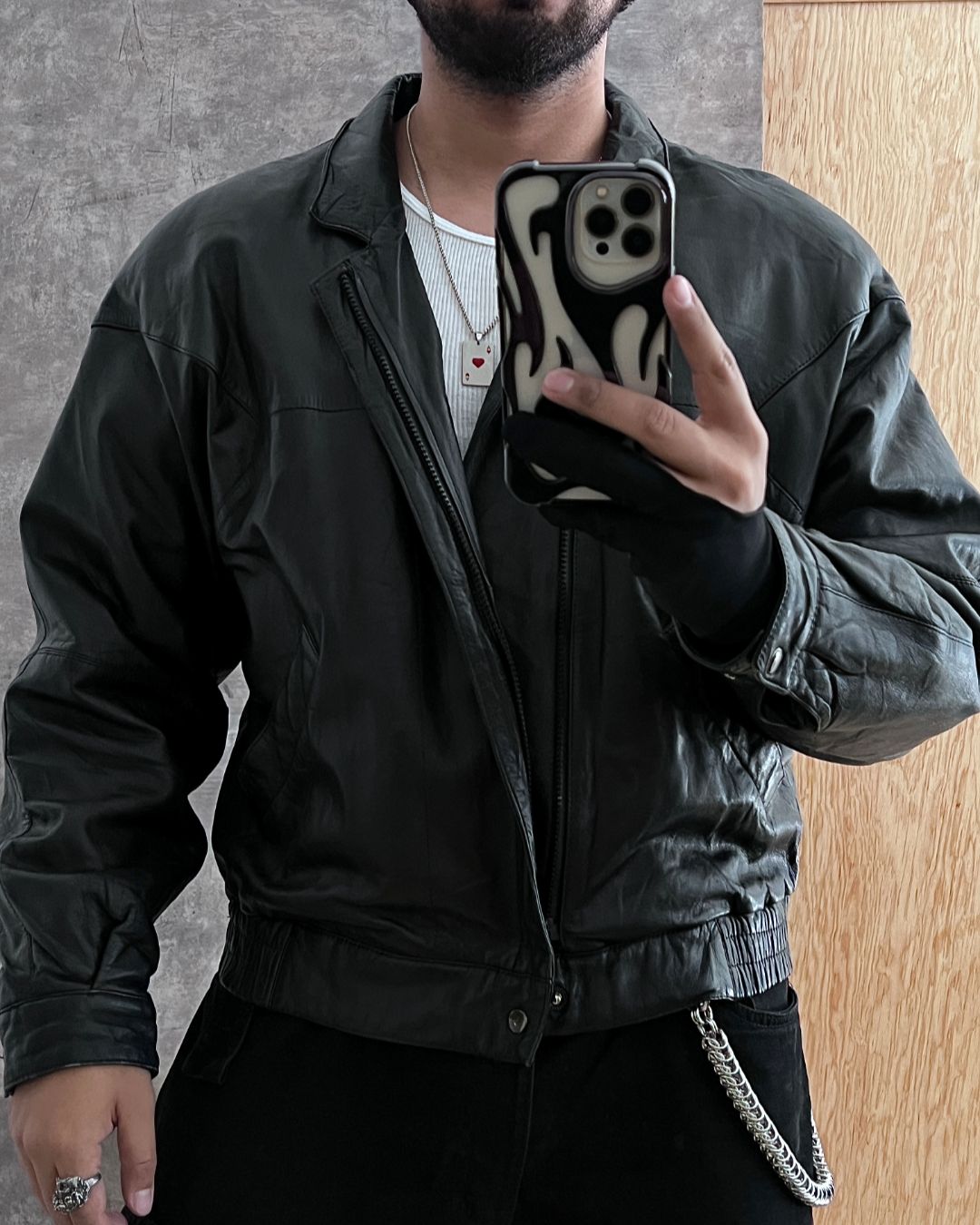 BIKER RARE LEATHER JACKET (M)
