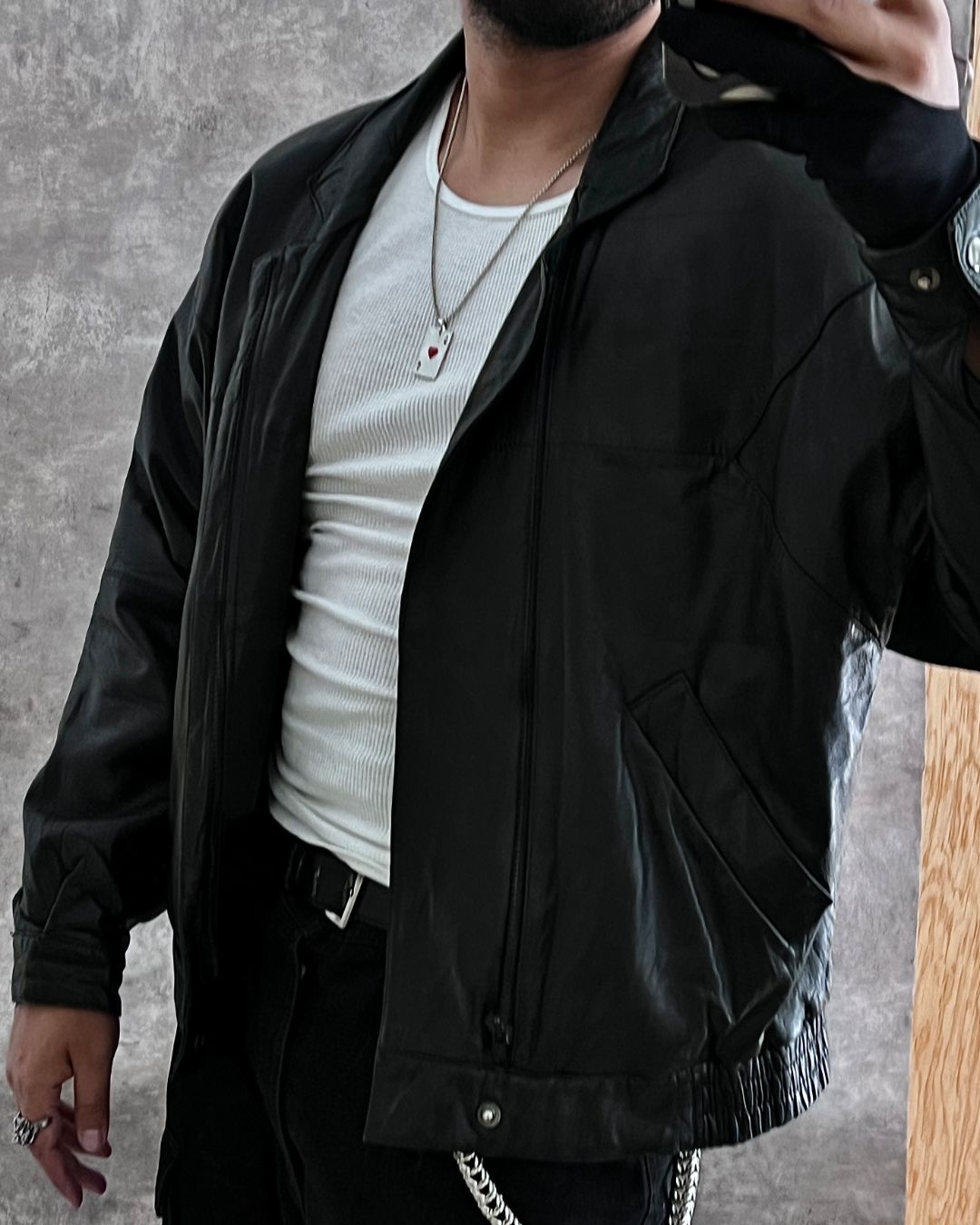 BIKER RARE LEATHER JACKET (M)