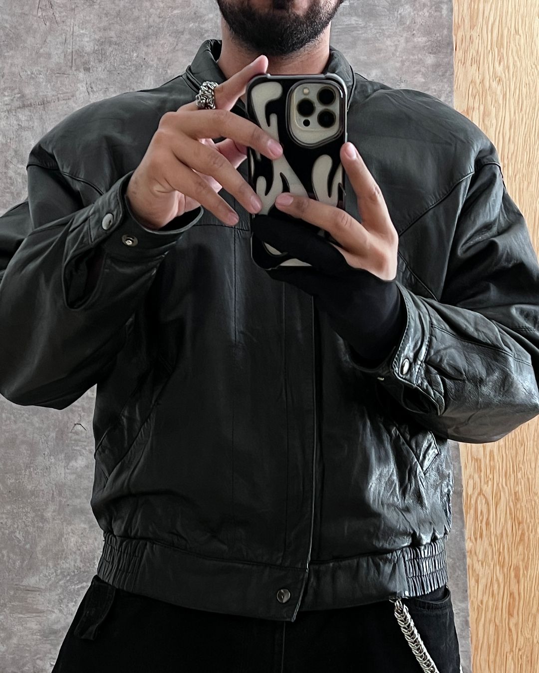 BIKER RARE LEATHER JACKET (M)