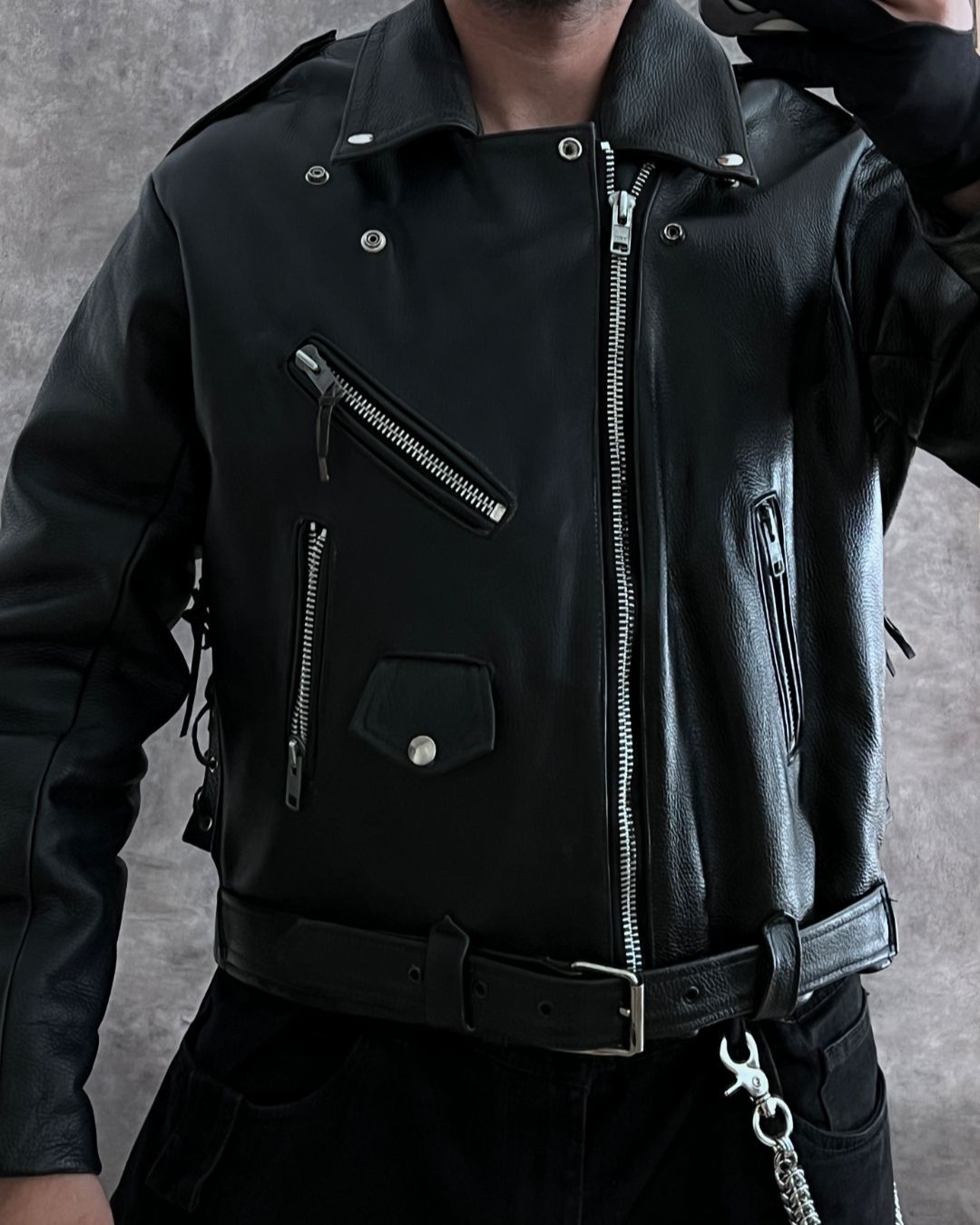 BIKER HEAVY LEATHER JACKET (M)