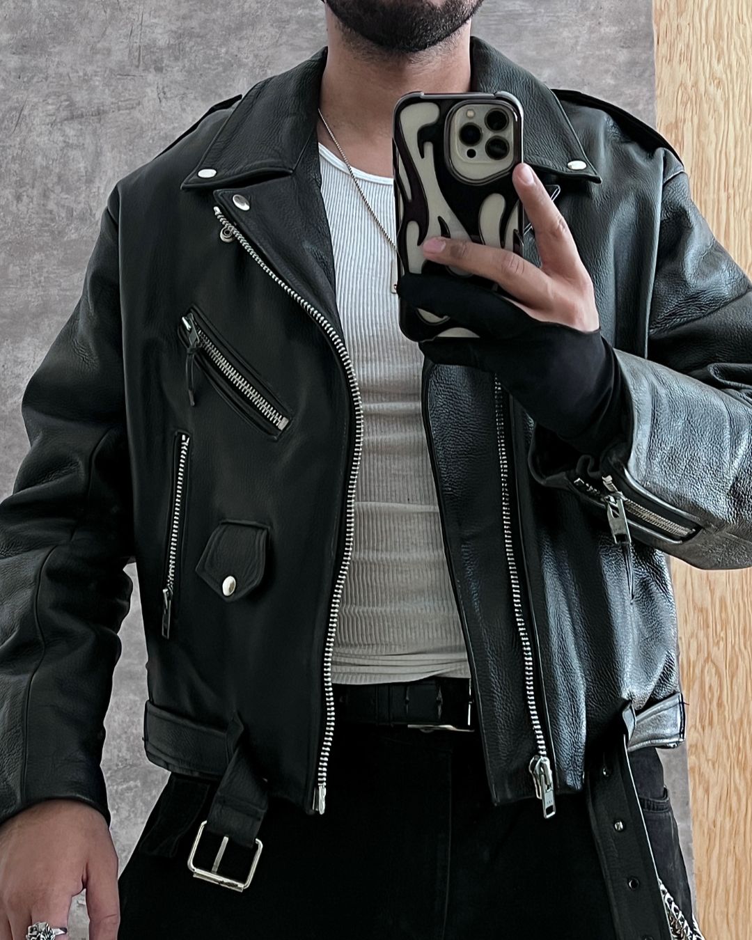 BIKER HEAVY LEATHER JACKET (M)