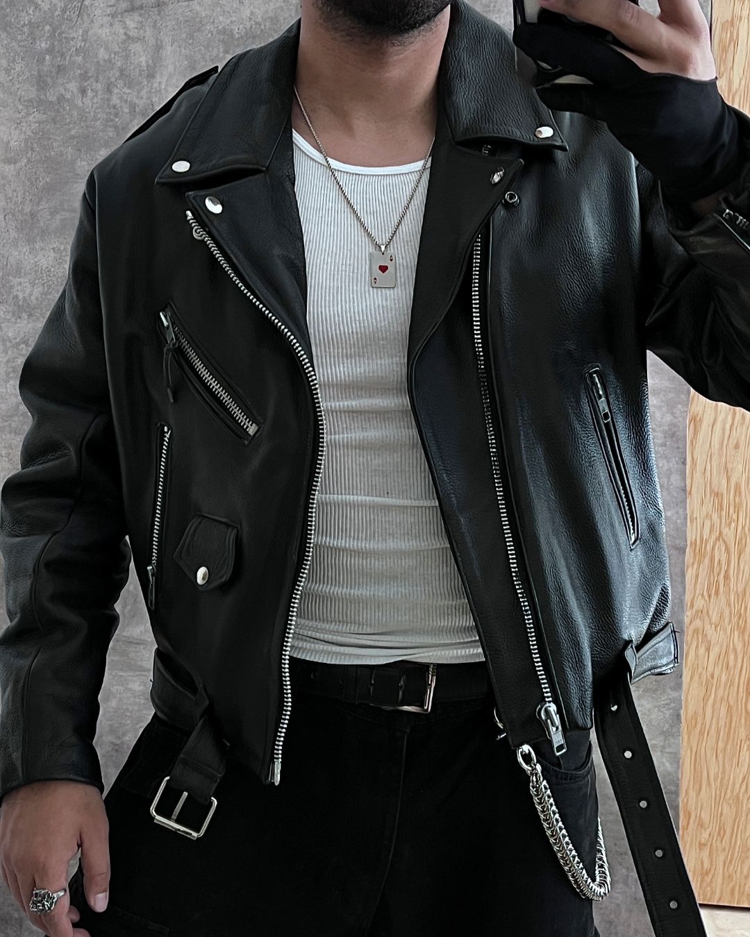 BIKER HEAVY LEATHER JACKET (M)