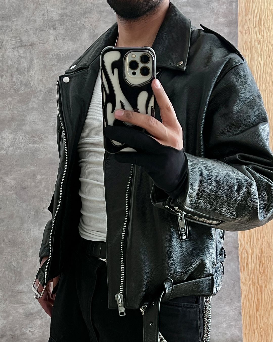 BIKER HEAVY LEATHER JACKET (M)