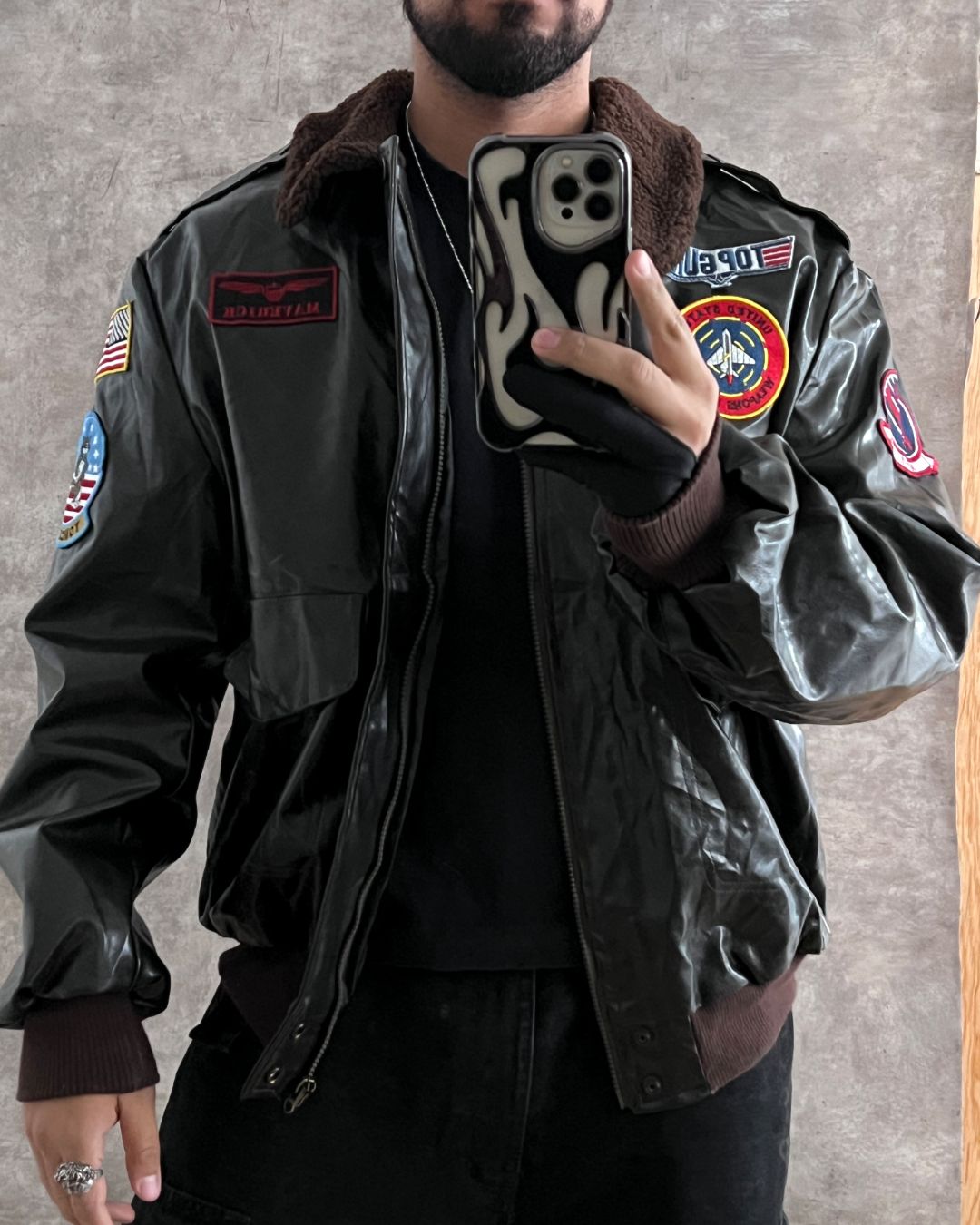 BOMBER LEATHER JACKET ( XL)