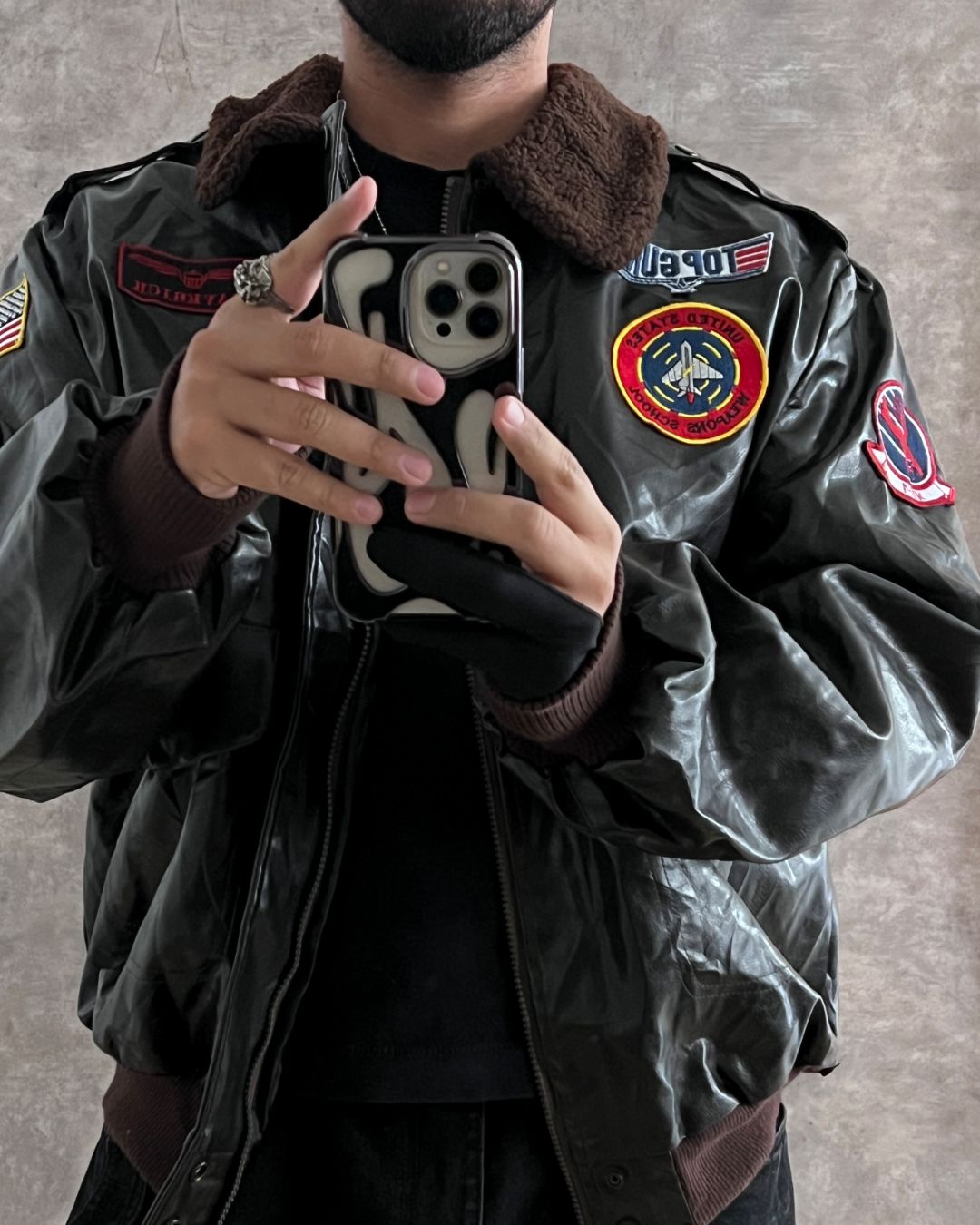 BOMBER LEATHER JACKET ( XL)