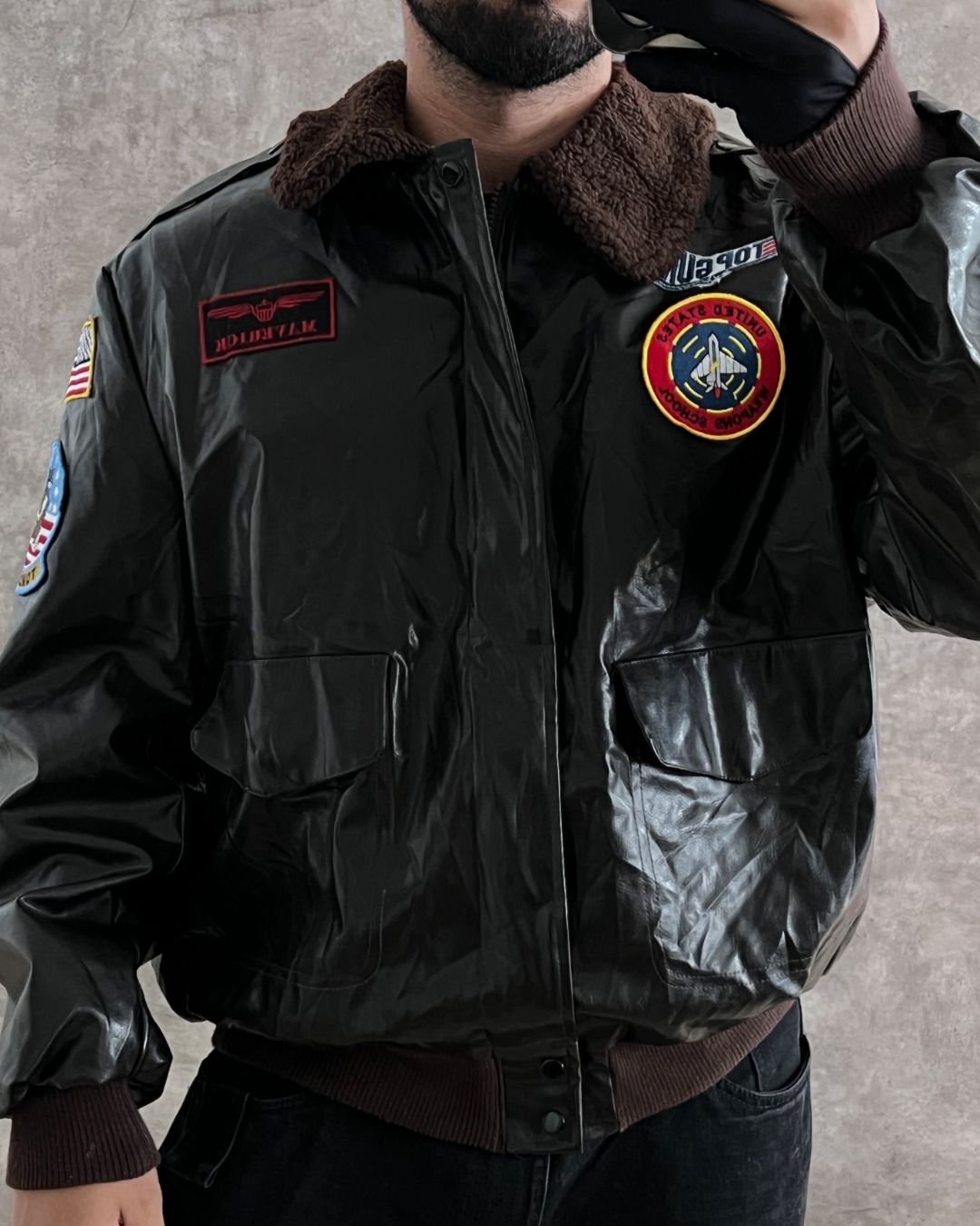 BOMBER LEATHER JACKET ( XL)