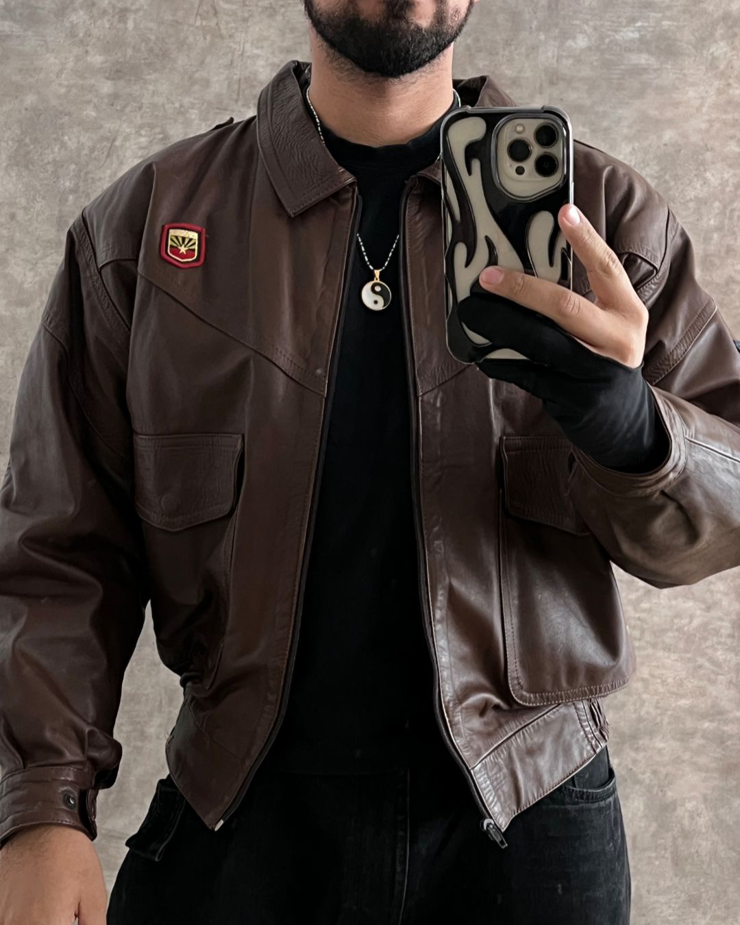 BOMBER LEATHER JACKET (M/L)