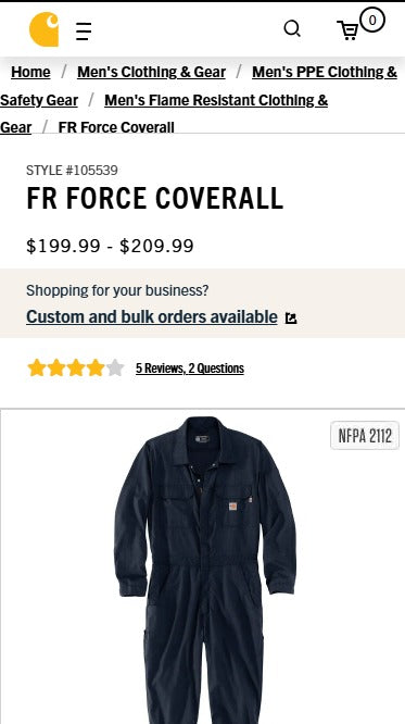 CARHARRT FR FORCE COVERALL (L)
